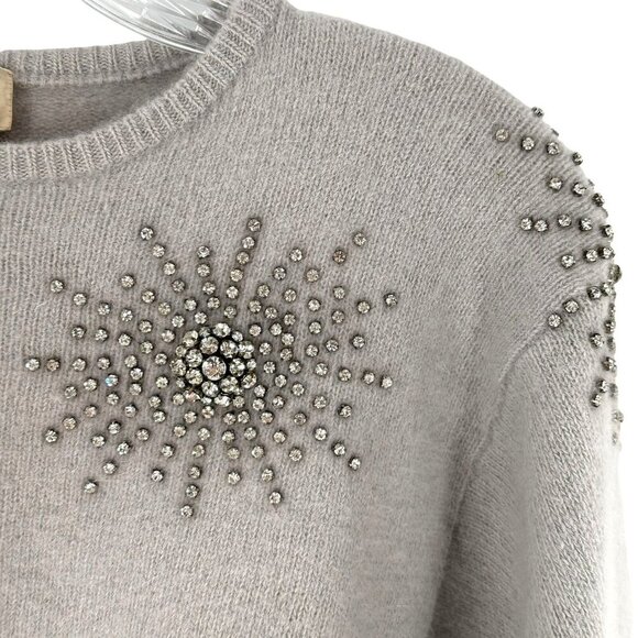 Vtg 80s Neiman Marcus Gray Rhinestone Embellished Angora Dolman Sleeve Sweater M - Picture 3 of 5